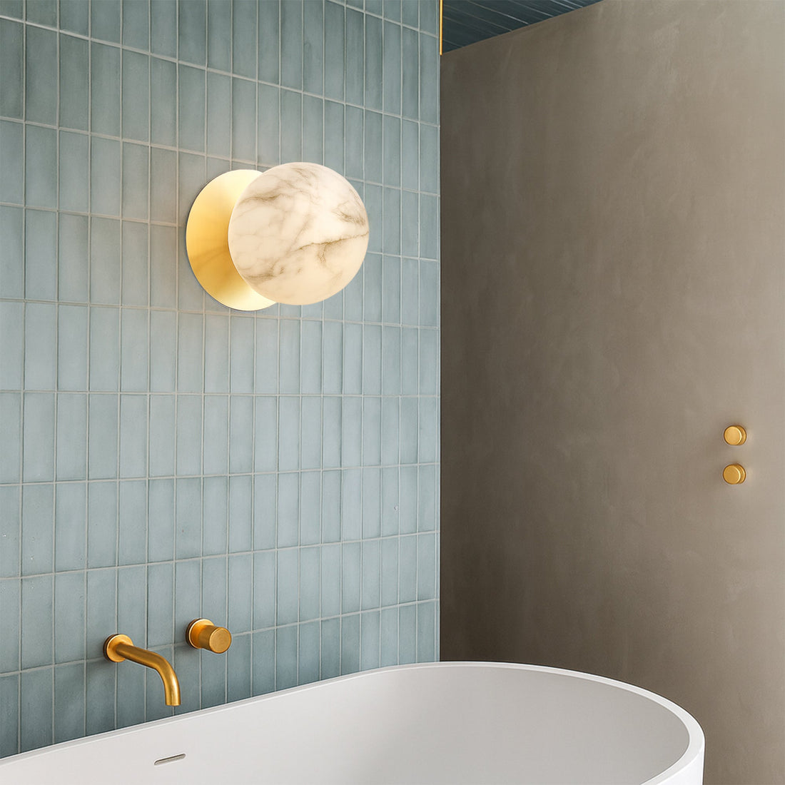 Odessa Marble Opal Glass LED Wall Light with Gold Base - Warm White/Large