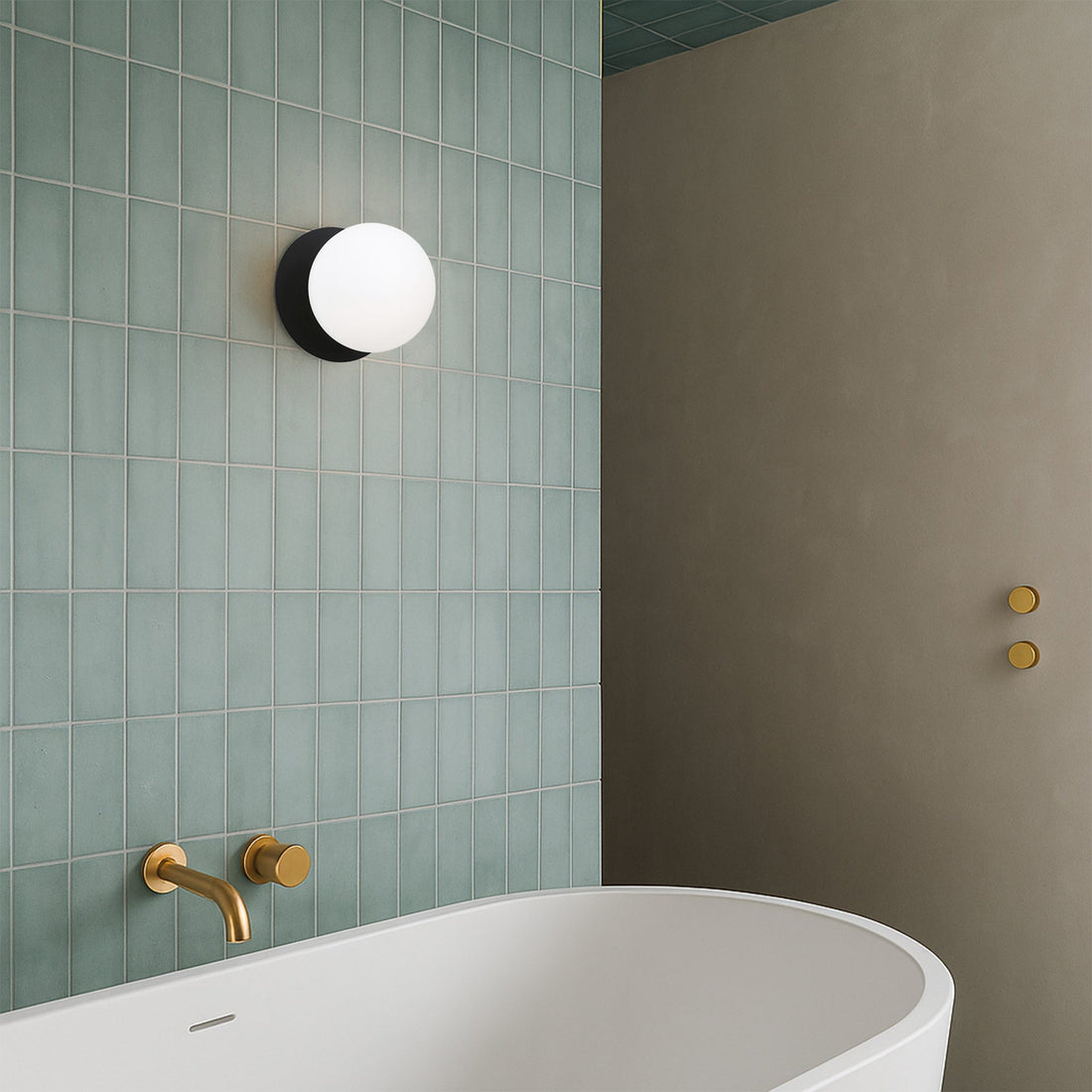 Odessa Opal Frosted Glass LED Wall Light with Black Base - White/Small