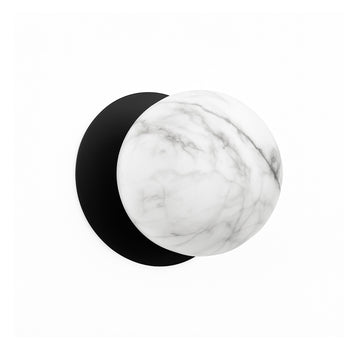 Odessa Marble Opal Glass LED Wall Light with Black Base - White/Small