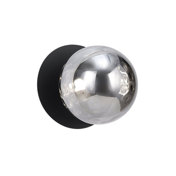 Odessa Molten Ripple Glass LED Wall Light with Black Base - White/Small