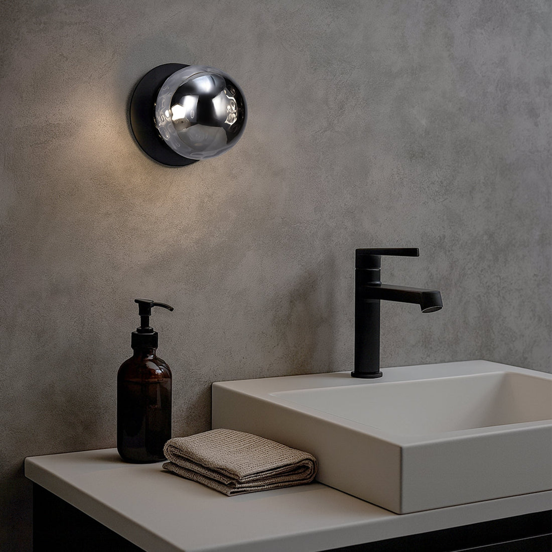 Odessa Molten Ripple Glass LED Wall Light with Black Base - White/Small