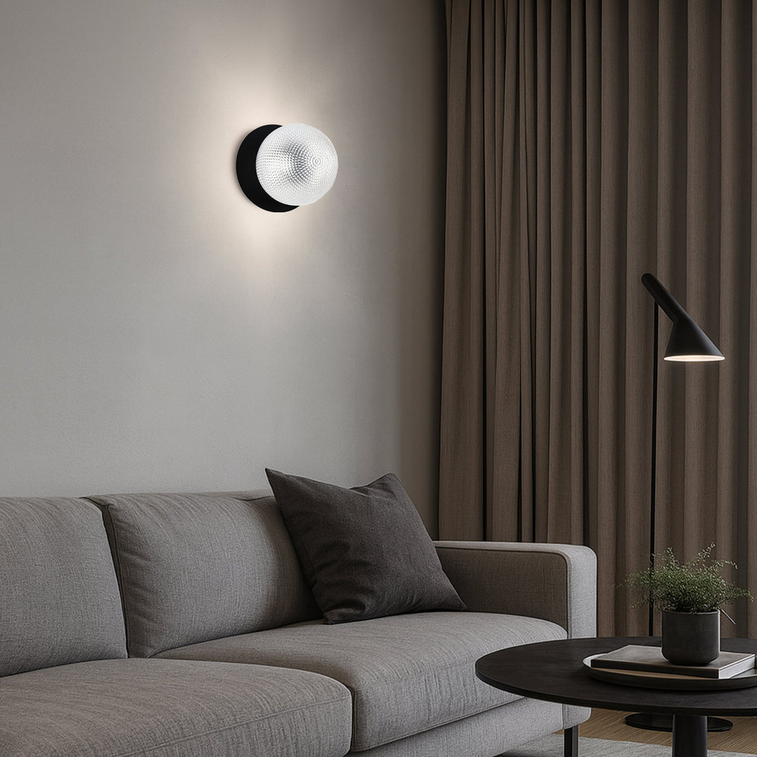 Odessa Diamond Cut Glass LED Wall Light with Black Base - White/Small