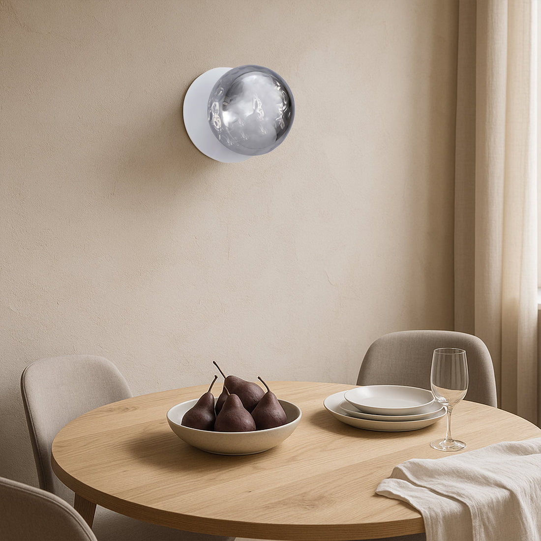 Odessa Molten Ripple Glass LED Wall Light with White Base - White/Small