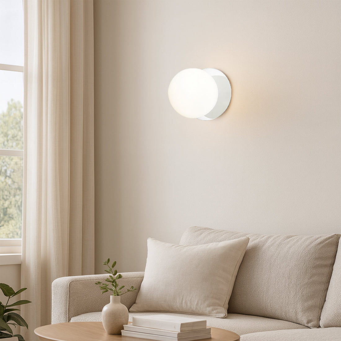 Odessa Opal Frosted Glass LED Wall Light with Chrome Base - White/Small