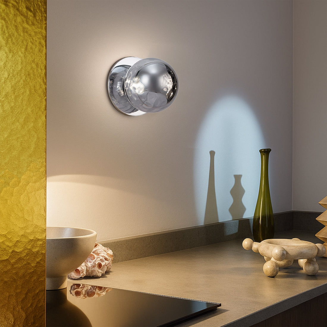 Odessa Molten Ripple Glass LED Wall Light with Chrome Base - White/Small