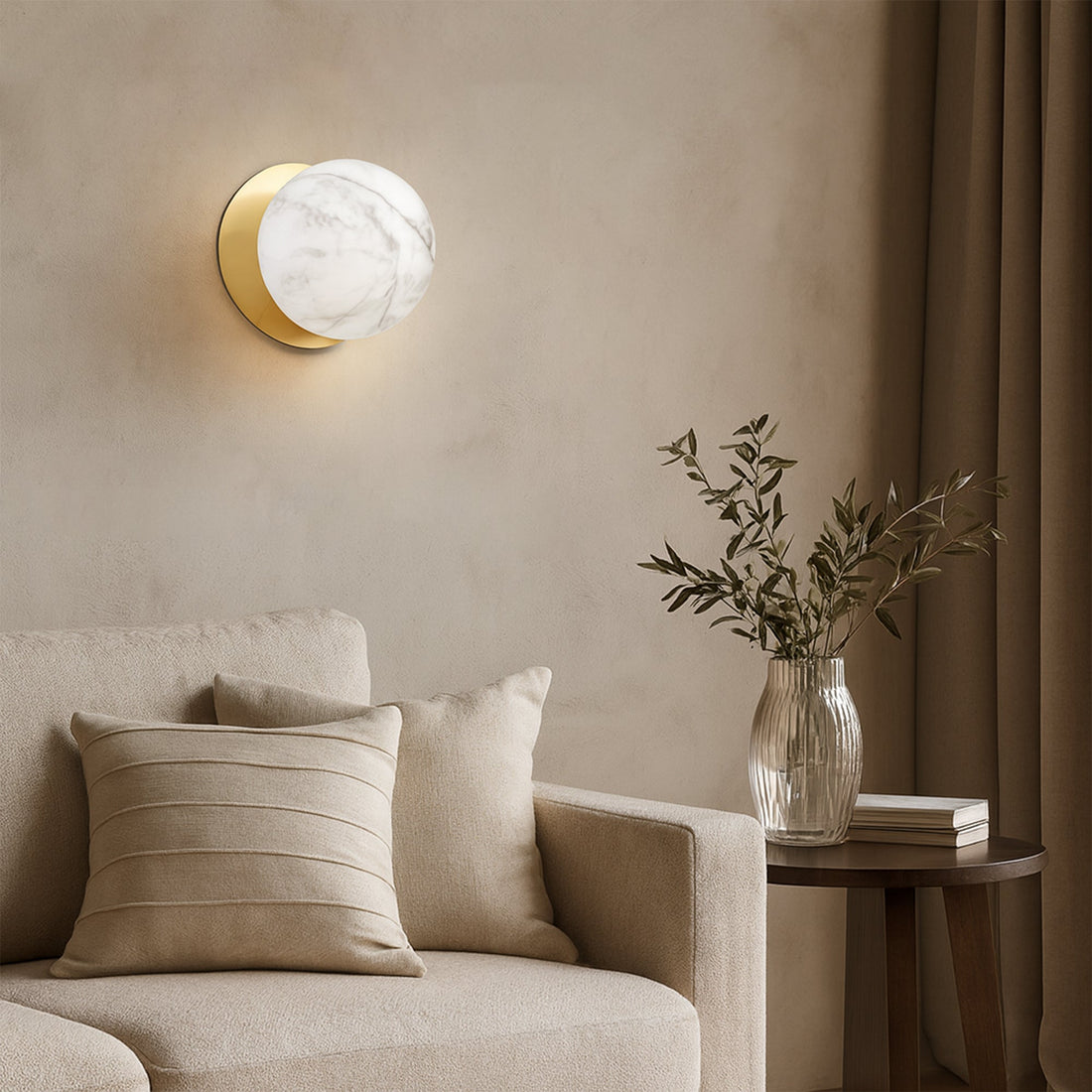 Odessa Marble Opal Glass LED Wall Light with Brass Base - White/Small