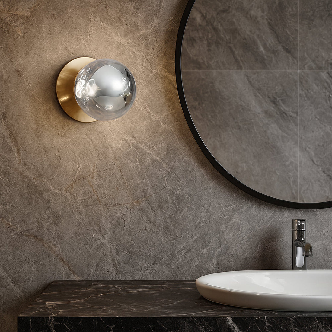 Odessa Molten Ripple Glass LED Wall Light with Brass Base - White/Small