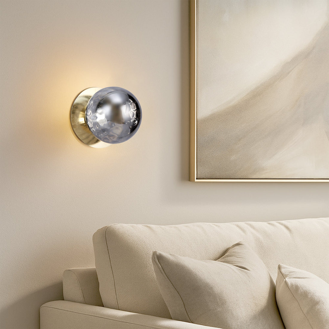 Odessa Molten Ripple Glass LED Wall Light with Gold Base - White/Small