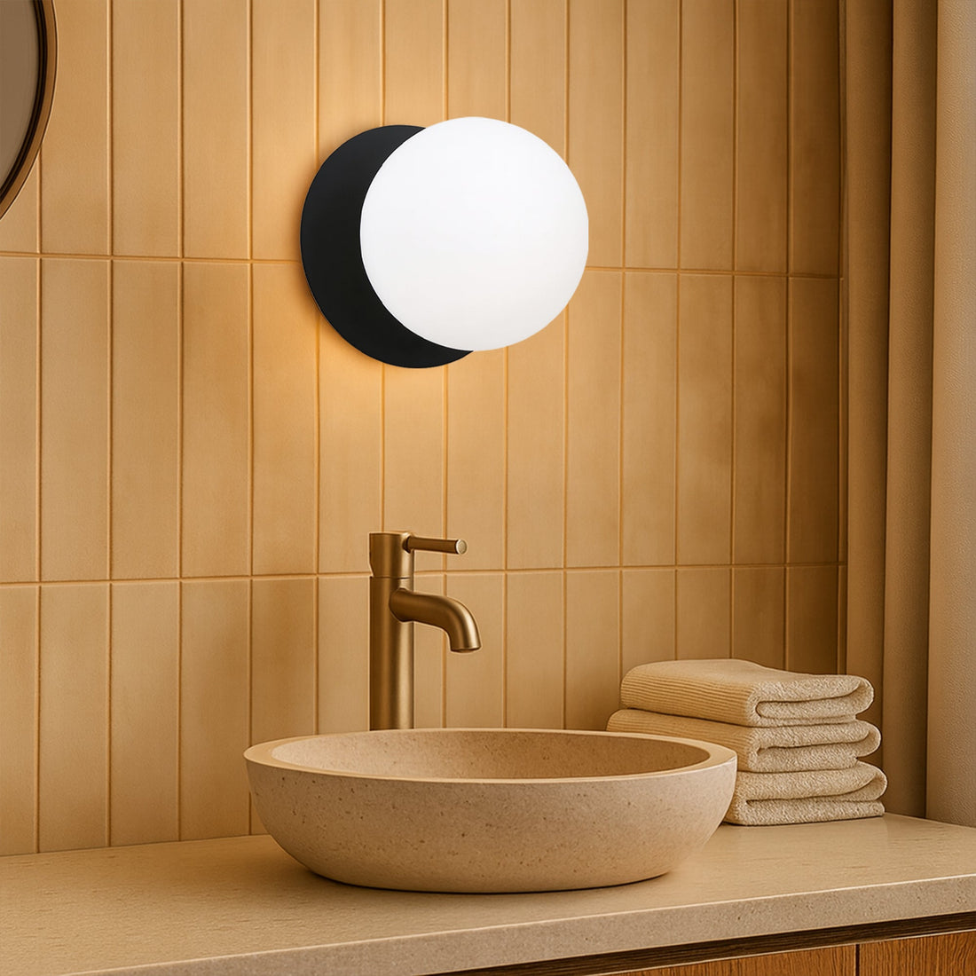 Odessa Opal Frosted Glass LED Wall Light with Black Base - White/Large