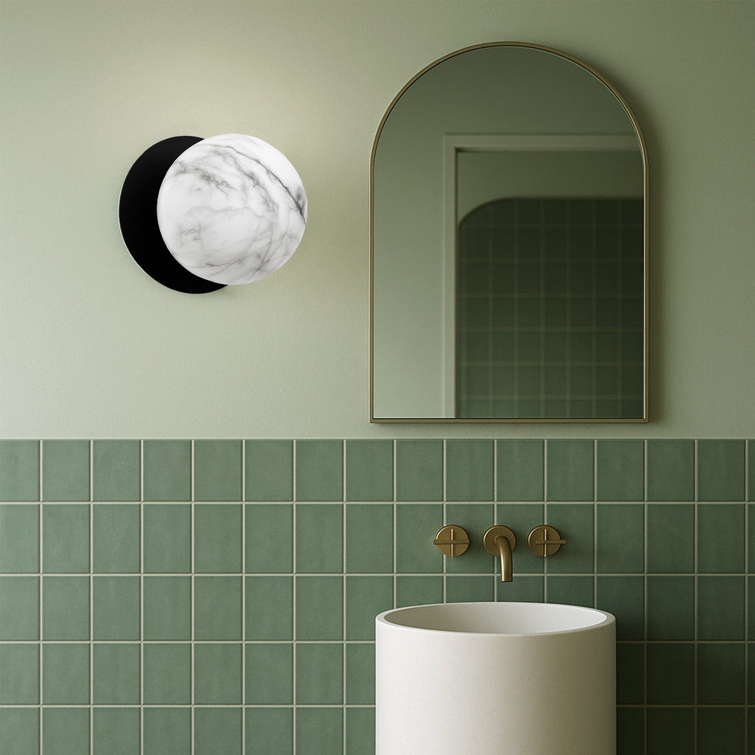 Odessa Marble Opal Glass LED Wall Light with Black Base - White/Large