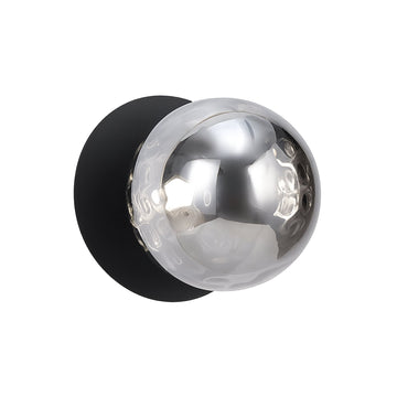 Odessa Molten Ripple Glass LED Wall Light with Black Base - White/Large