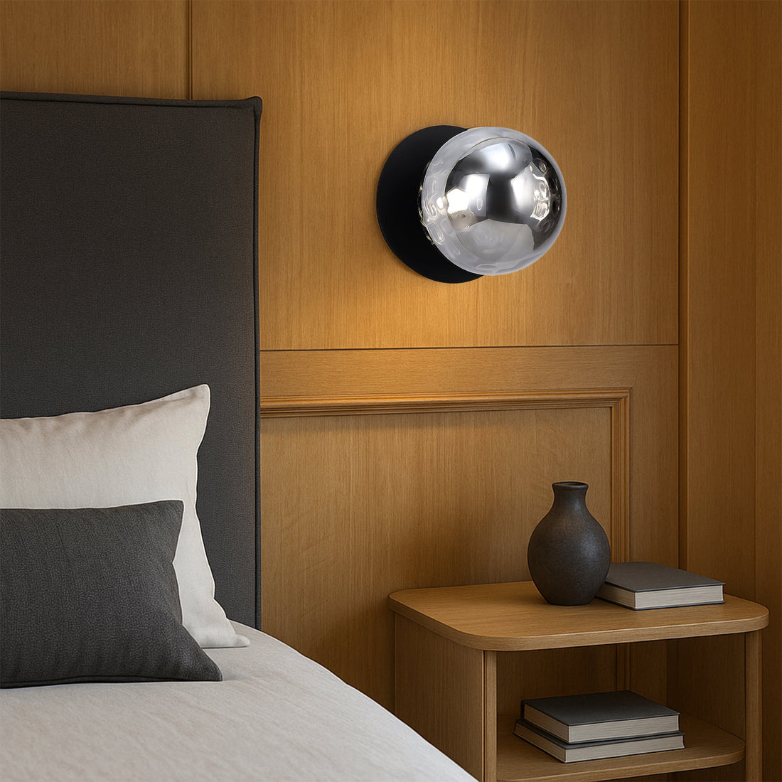 Odessa Molten Ripple Glass LED Wall Light with Black Base - White/Large