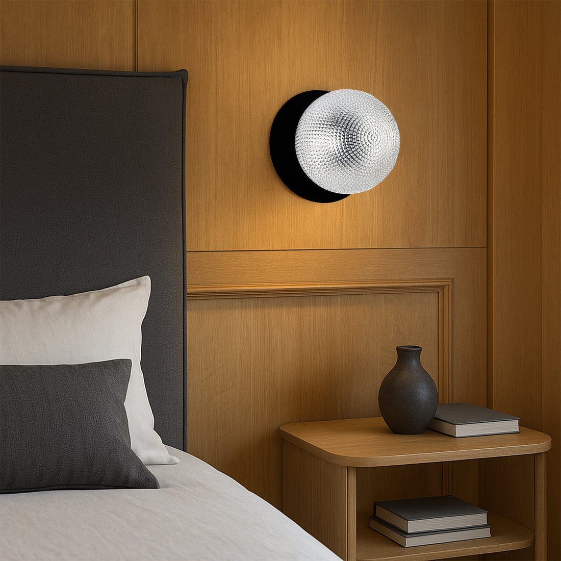 Odessa Diamond Cut Glass LED Wall Light with Black Base - White/Large