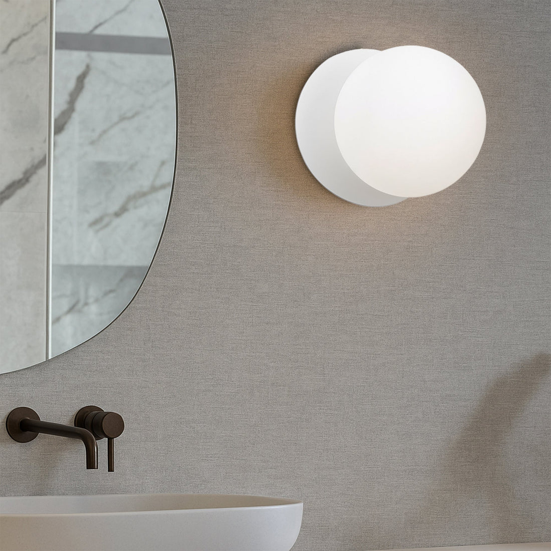 Odessa Opal Frosted Glass LED Wall Light with White Base - White/Large