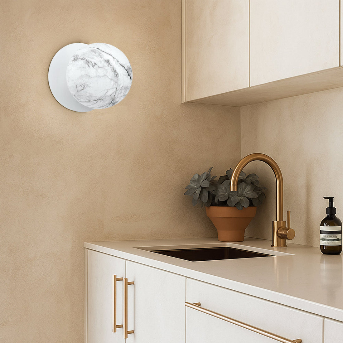 Odessa Marble Opal Glass LED Wall Light with White Base - White/Large