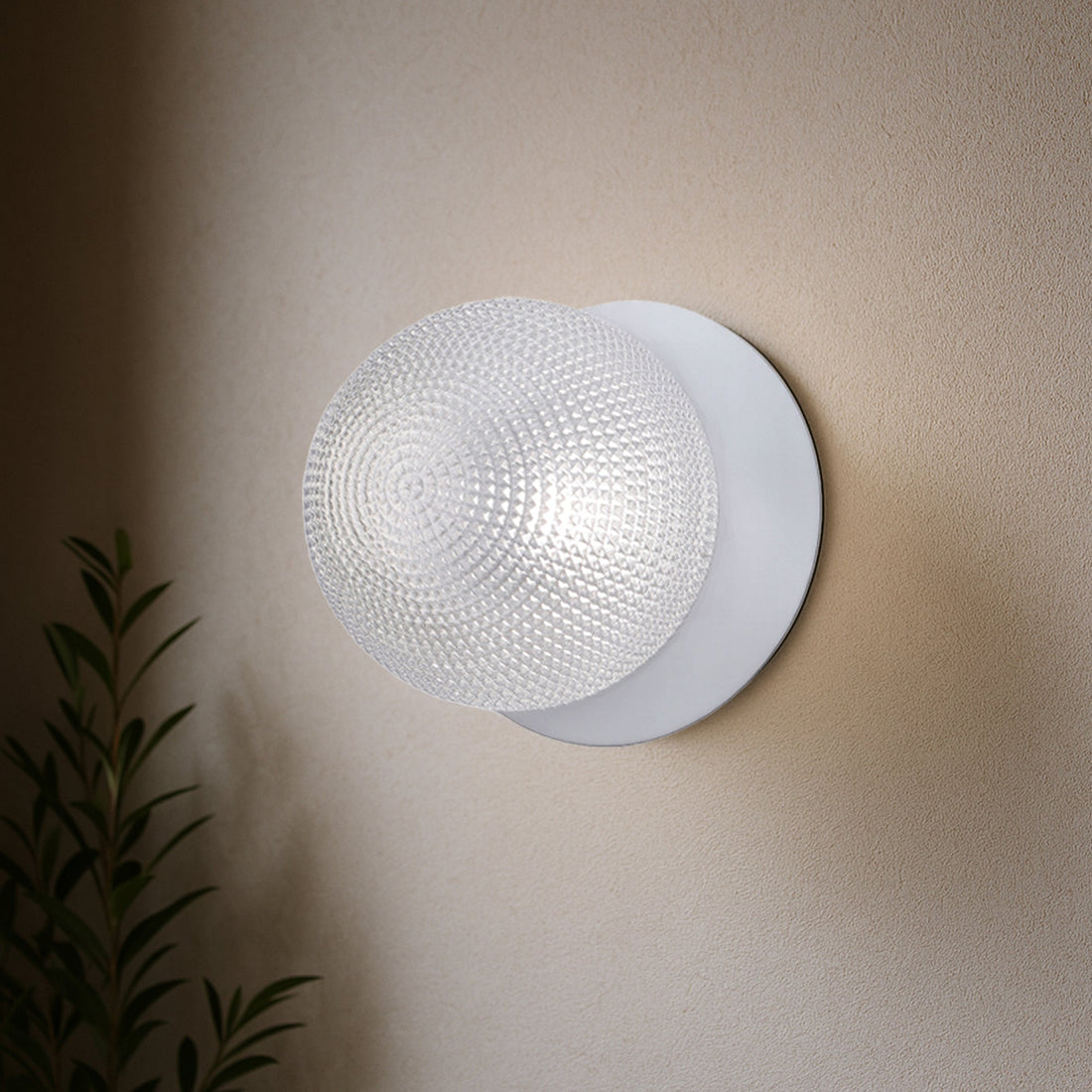 Odessa Diamond Cut Glass LED Wall Light with White Base - White/Large