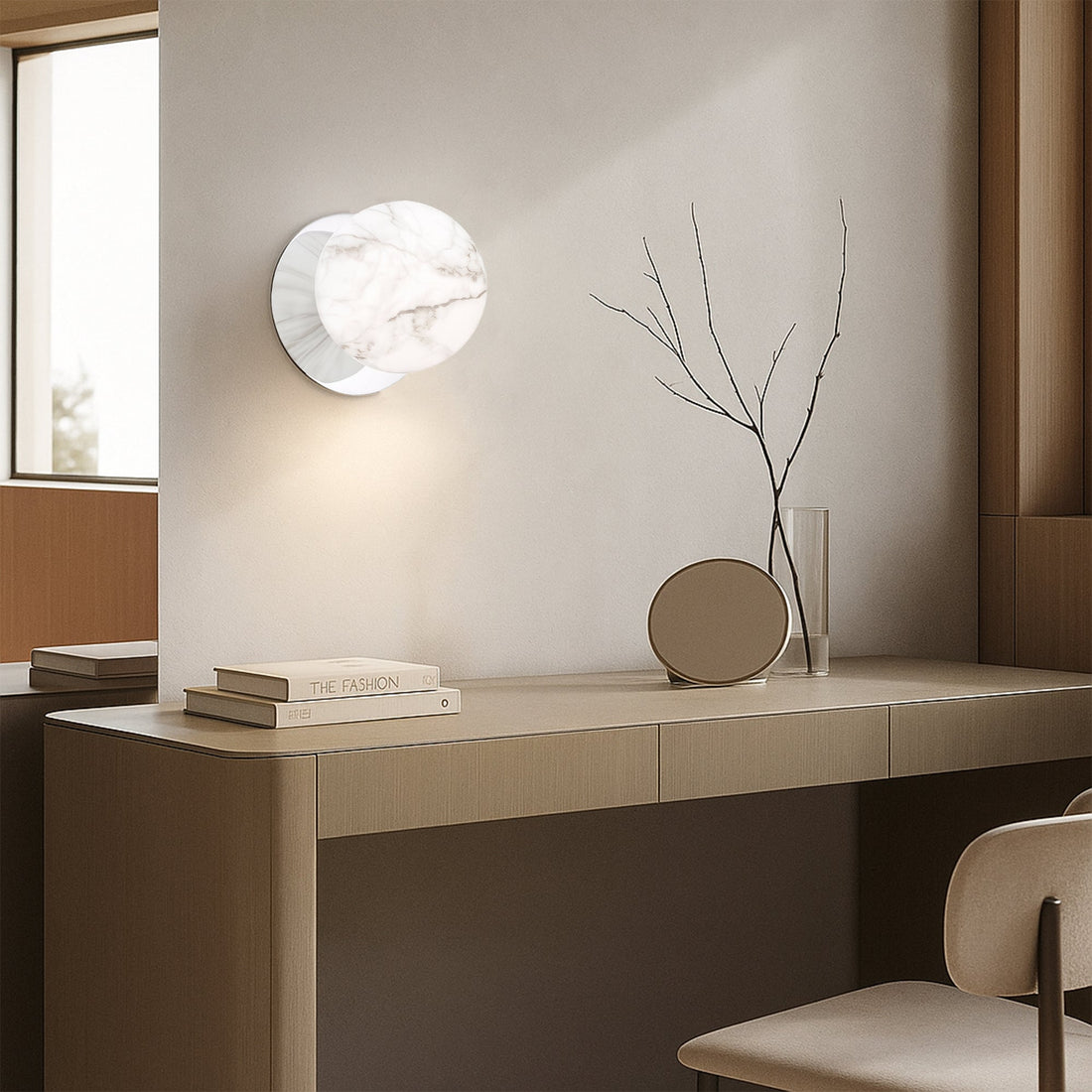 Odessa Marble Opal Glass LED Wall Light with Chrome Base - White/Large