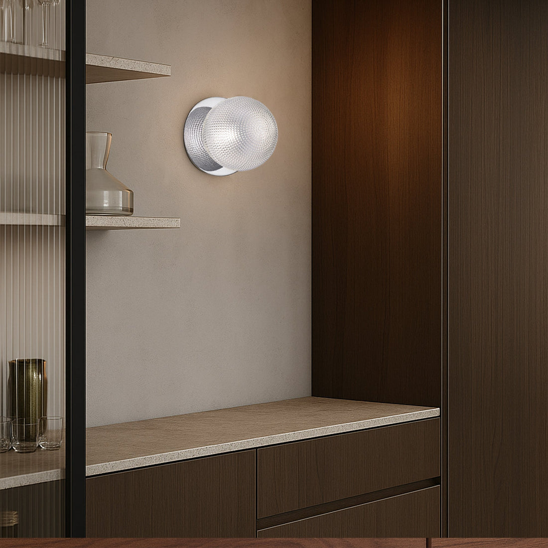 Odessa Diamond Cut Glass LED Wall Light with Chrome Base - White/Small