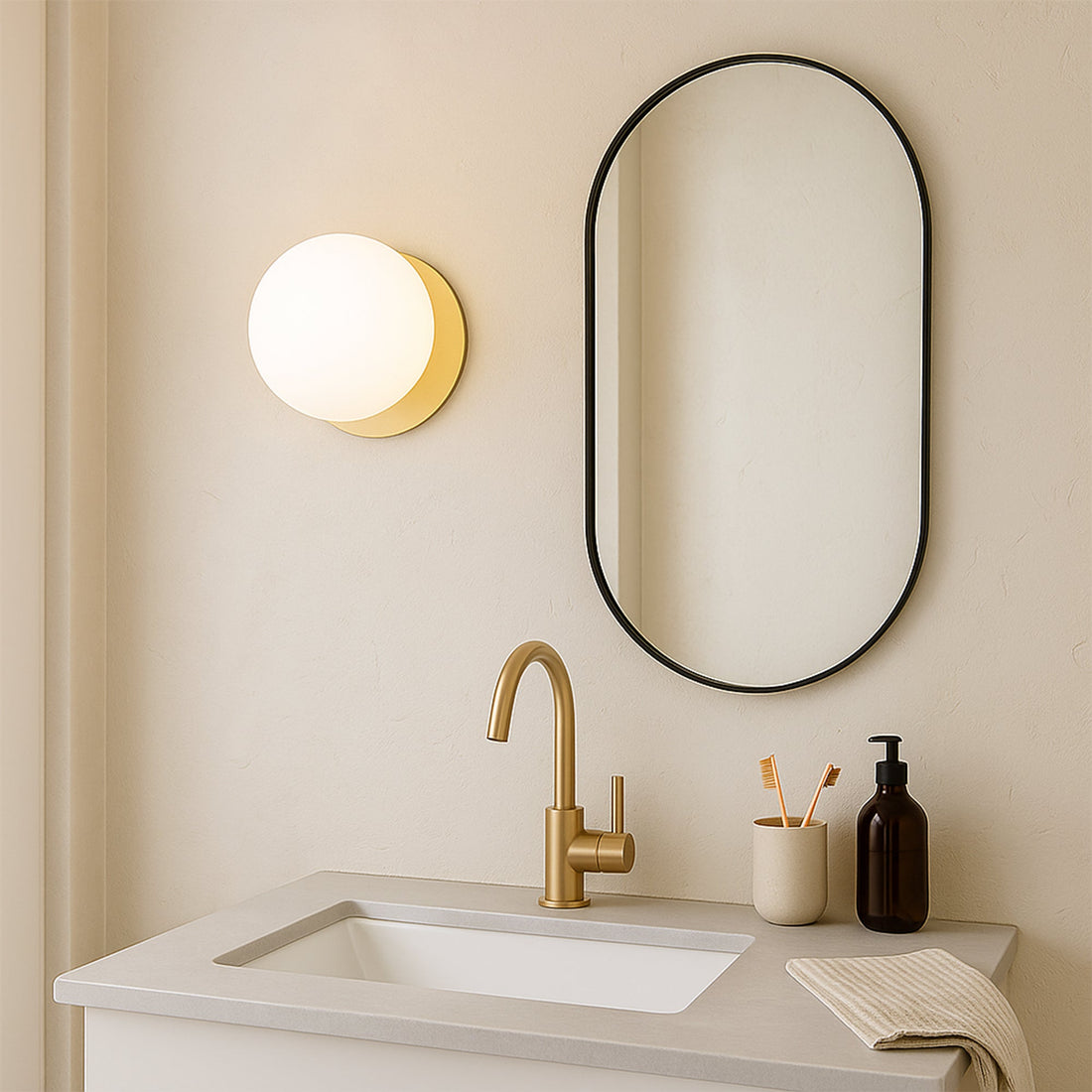 Odessa Opal Frosted Glass LED Wall Light with Brass Base - White/Large
