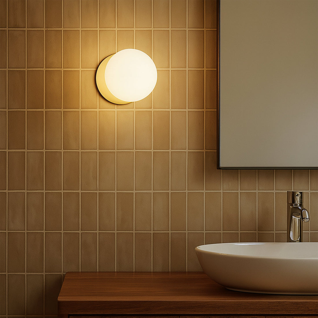 Odessa Opal Frosted Glass LED Wall Light with Gold Base - White/Large