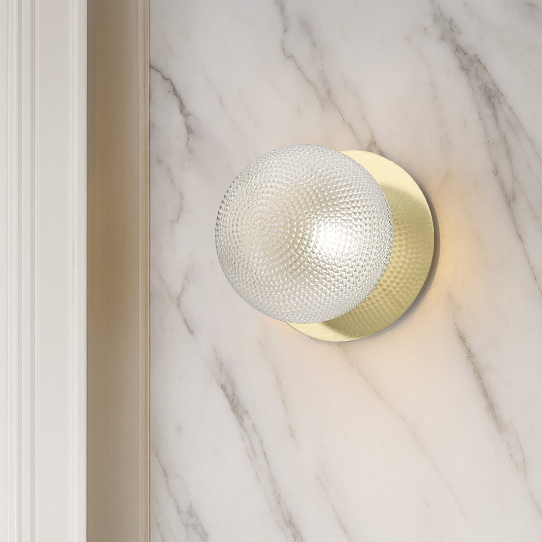 Odessa Diamond Cut Glass LED Wall Light with Gold Base - White/Large