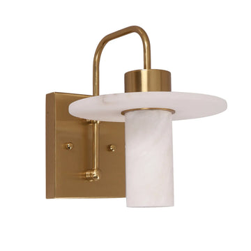 Lucerna Interior Round Cylinder Hat Alabaster Shade Wall Light Brass Highlight