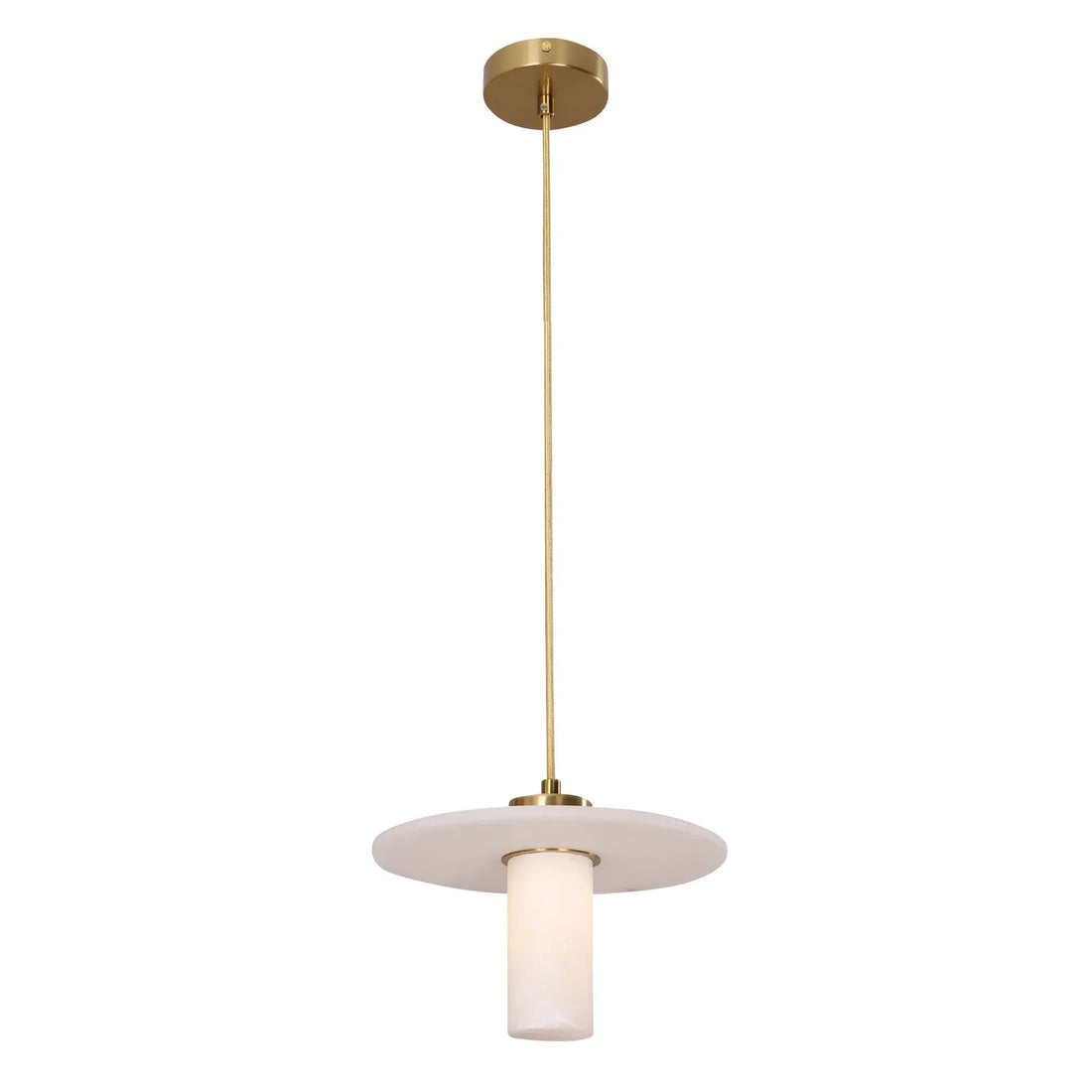 Lucerna Interior Round Cylinder Hat Alabaster Shade Pendant Light Brass Highlight