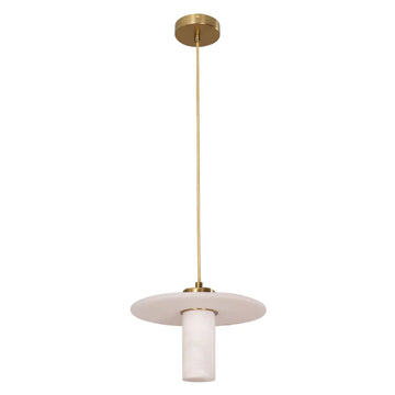 Lucerna Interior Round Cylinder Hat Alabaster Shade Pendant Light Brass Highlight