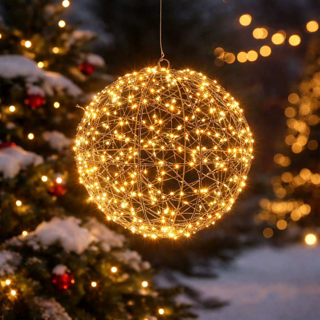 Woven Wire LED Metal Ball - Amber + Warm White