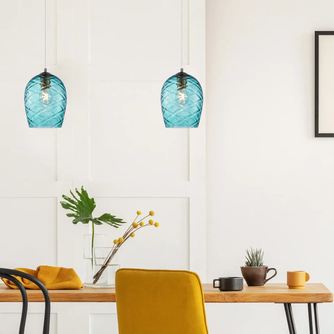 Neta Interior Wine Glass Shade Segmented Pendant Light Blue