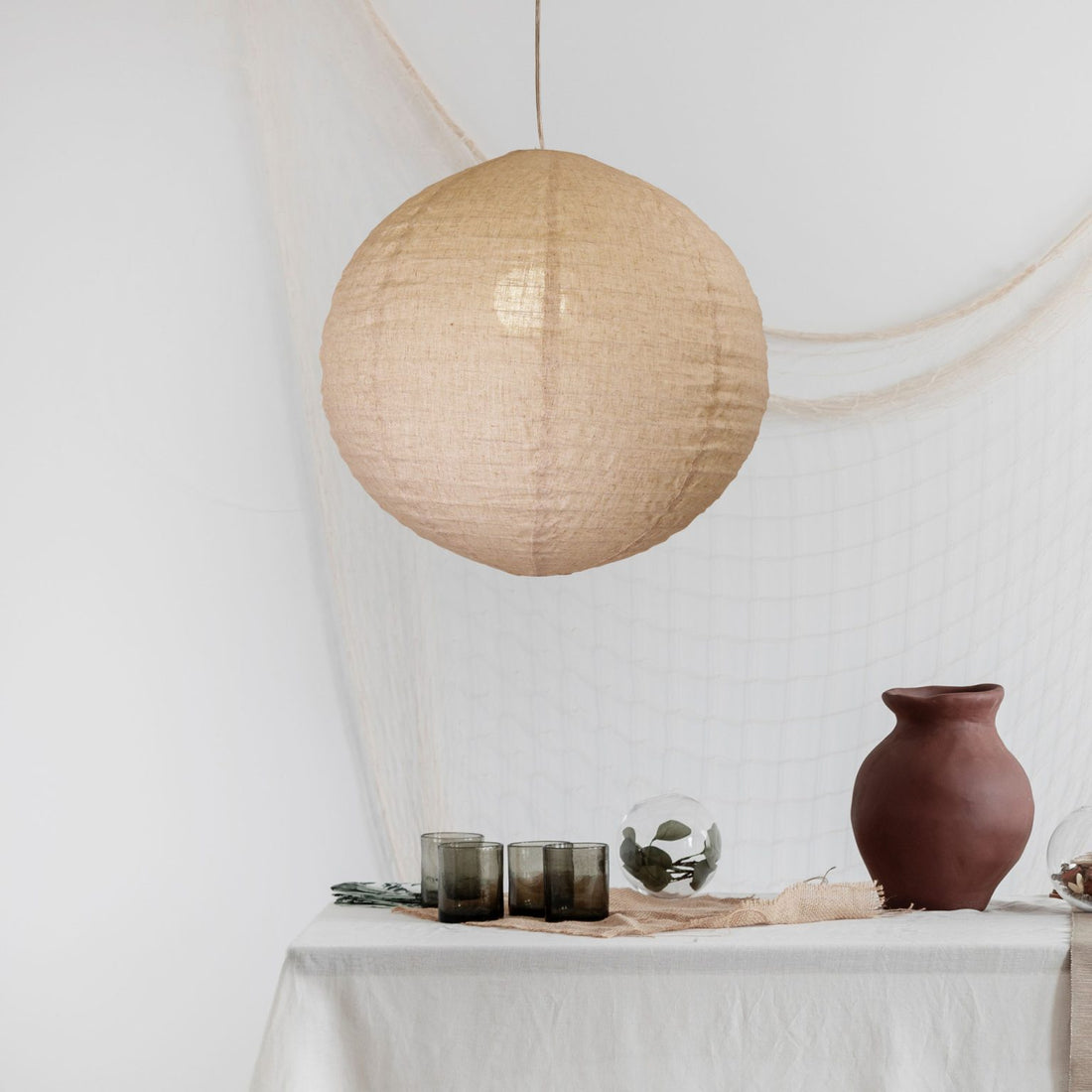 Kanto Round Flax Linen Shade White 60cm