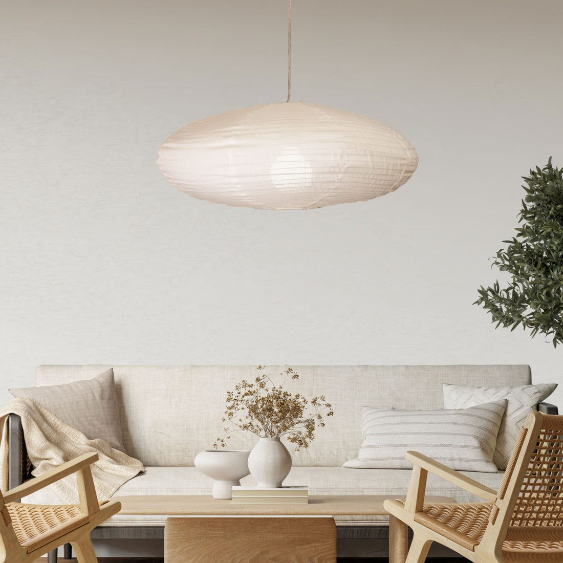 Kanto Oval Linen Shade White 60cm