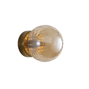 Juni G9 Ribbed Optic Glass Wall Light Amber IP44