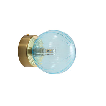 Juni G9 Ribbed Optic Glass Wall Light Blue IP44