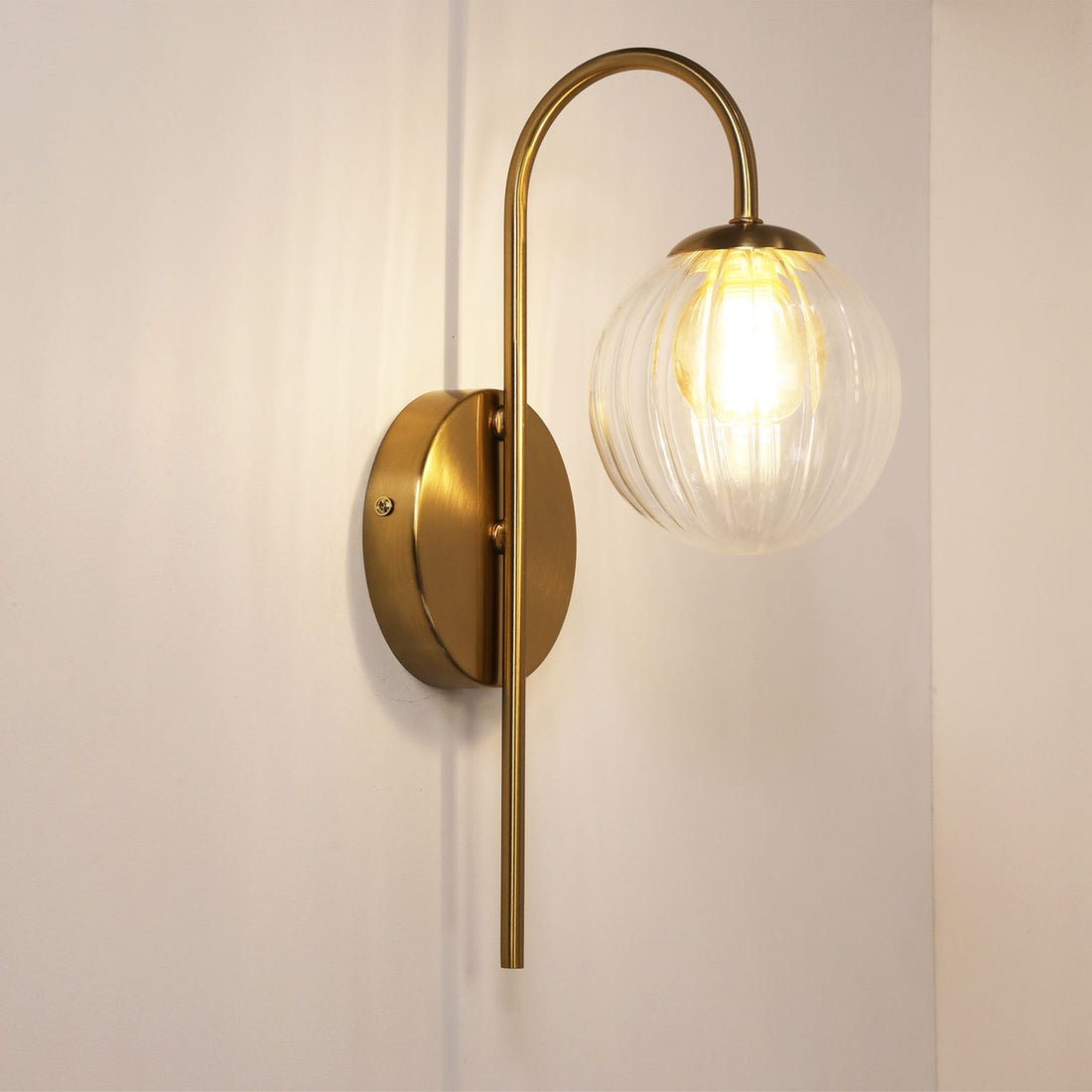 Alta Clear and Amber Glass Sphere Wall Light Satin Brass