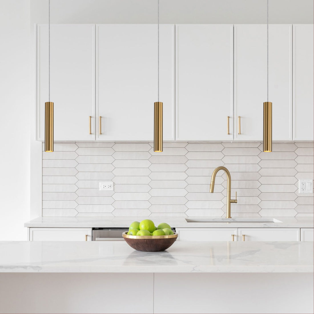 Tig Sleek Cylindrical Pendant Light Satin Brass