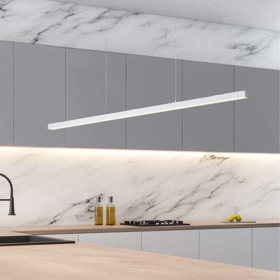 Shard Slimline TriColour LED Linear Pendant Light White 120cm