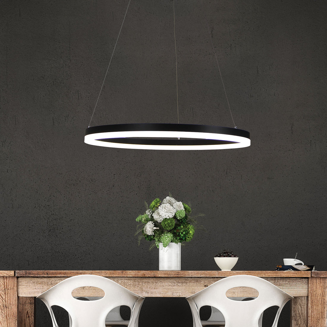 Cronus Modern Tricolour LED Halo Pendant Light Black 60cm
