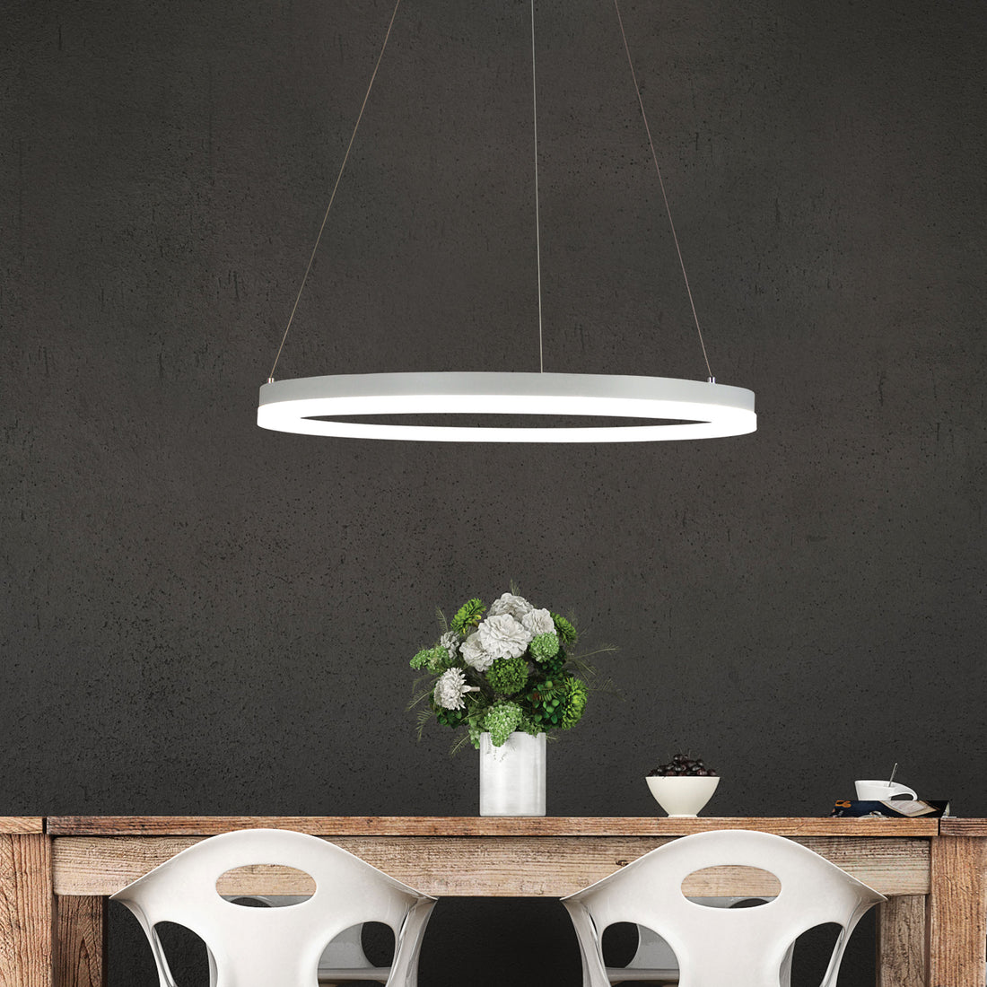 Cronus Modern Tricolour LED Halo Pendant Light White 60cm
