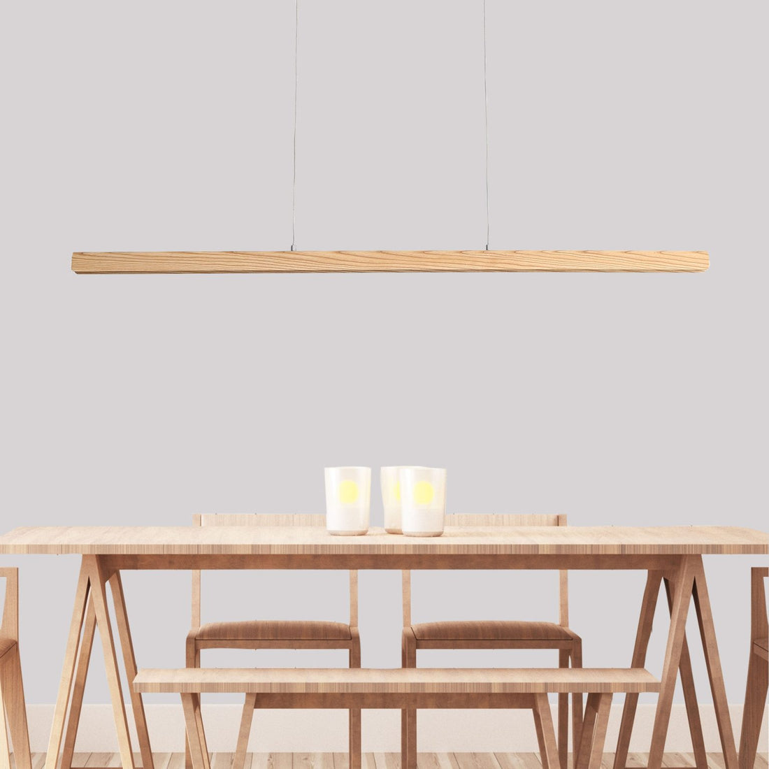 Kerf Ash Wood TriColour LED Linear Pendant Light 150cm