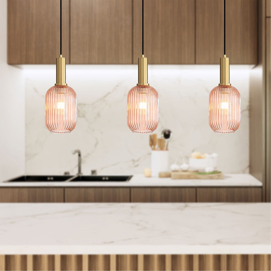 Luxe Ribbed Glass Pendant Light Rust 13cm