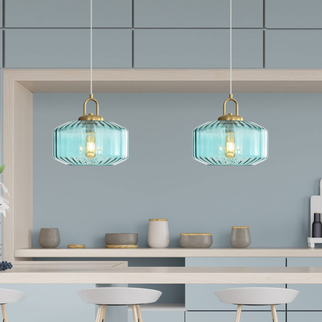 Clarise Geometric Glass Pendant Light Blue