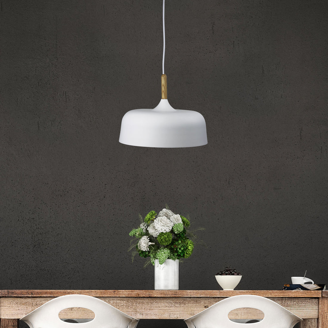 Malt Urban Retro Industrial Style Pendant White 32cm