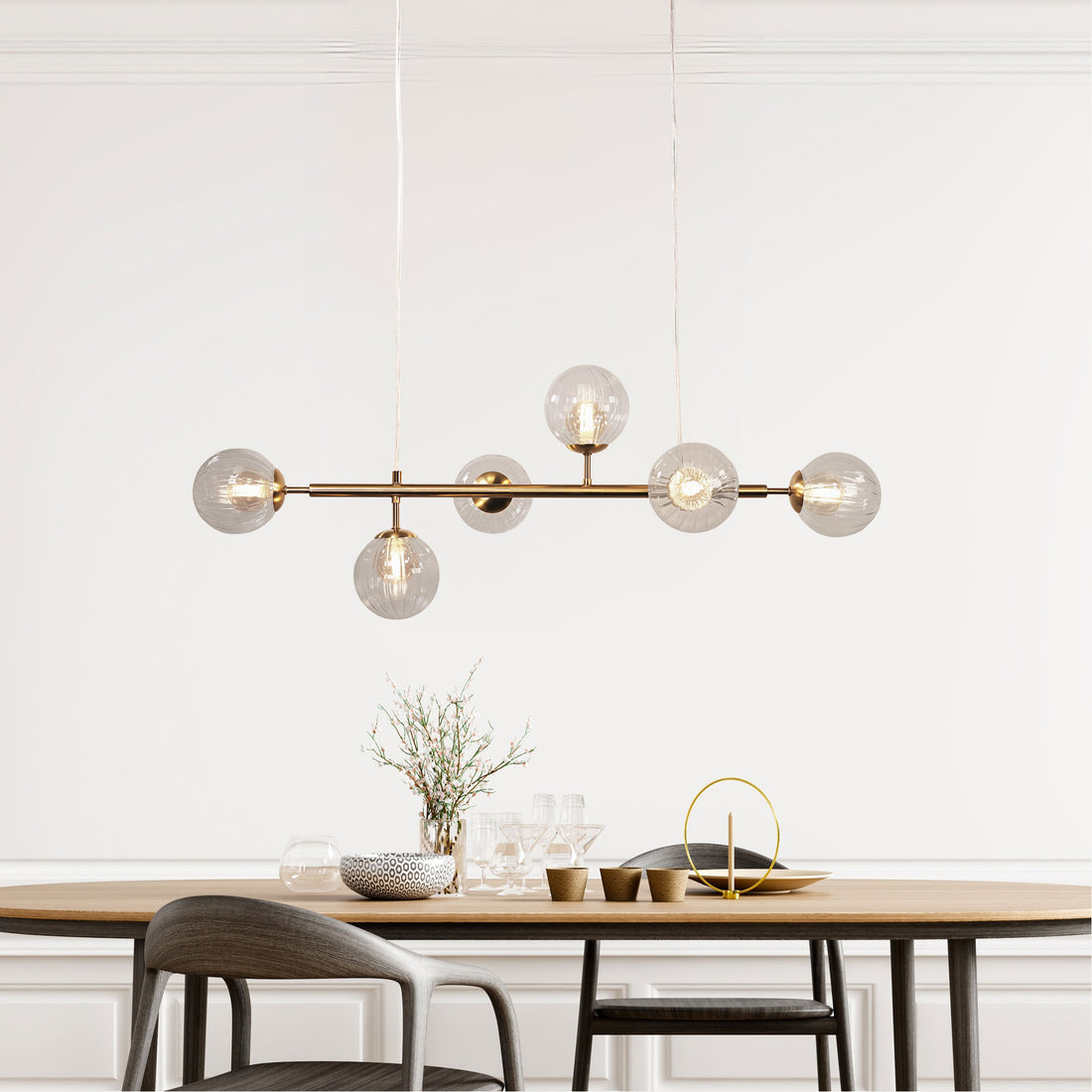 Volli 6 Light Optic Glass Pendant Light Satin Brass
