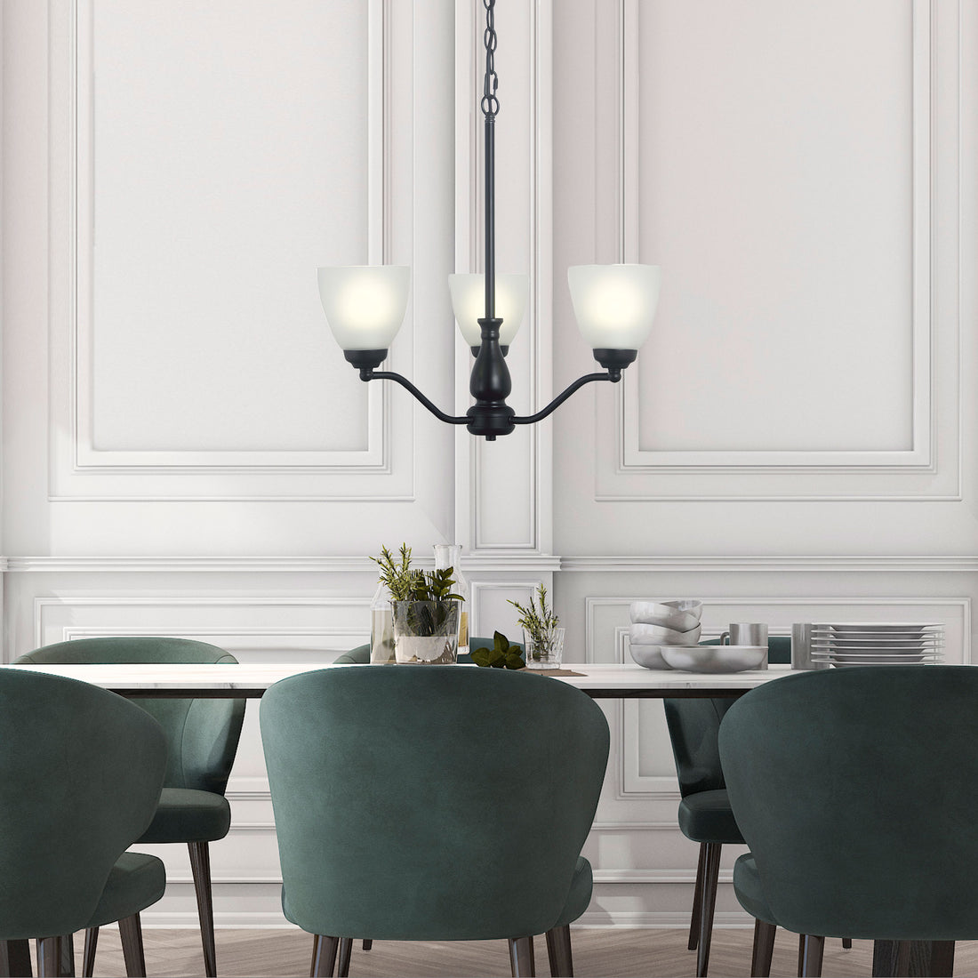 Rochester Traditional Glass Pendant Light Black 3lt