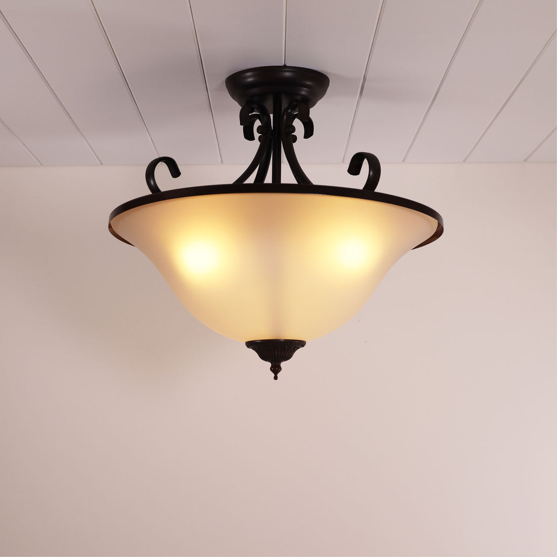 Gaston Ii Semiflush Traditional Frost Ctc Pendant Light Bronze