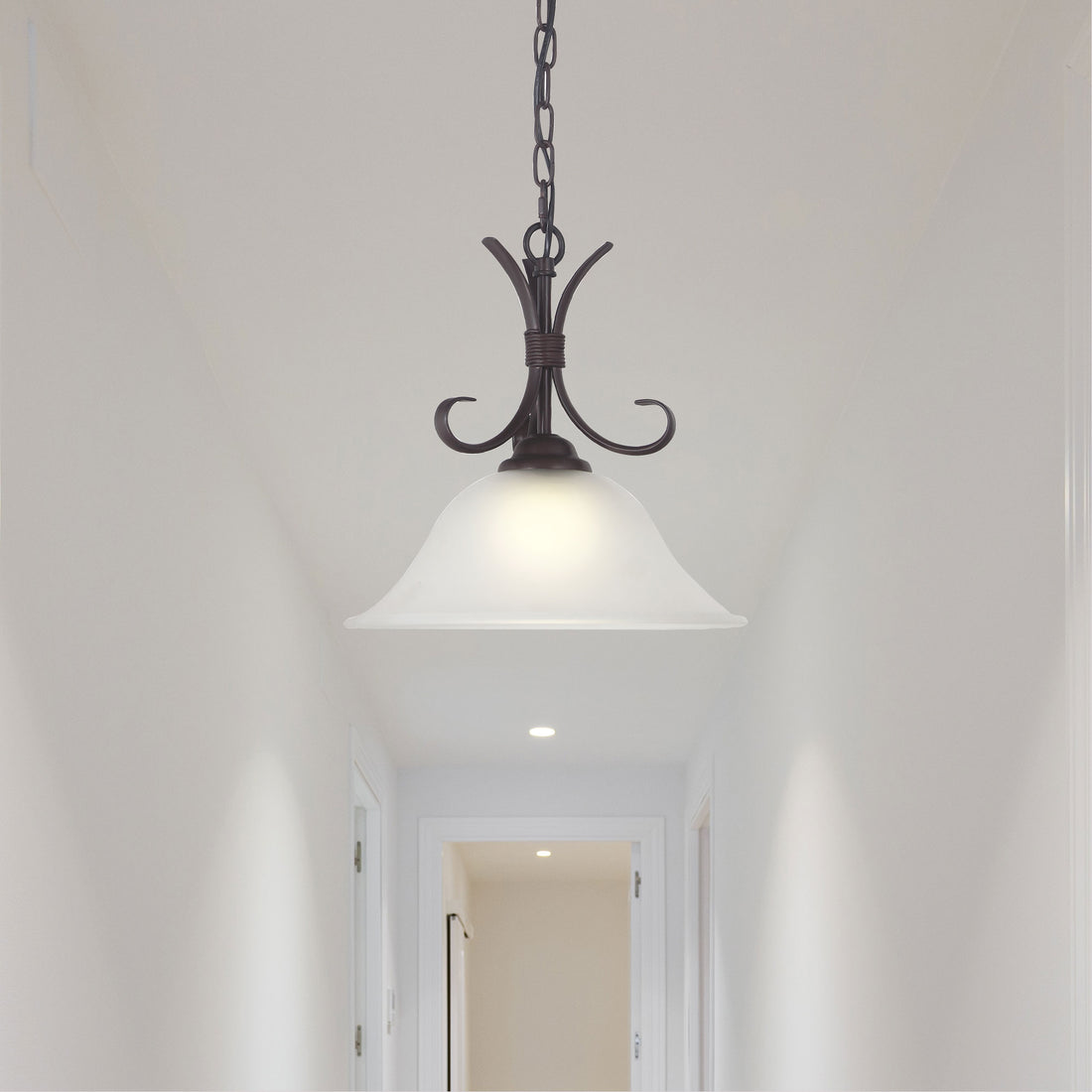 Gaston Ii Single Traditional Frost Pendant Light Bronze
