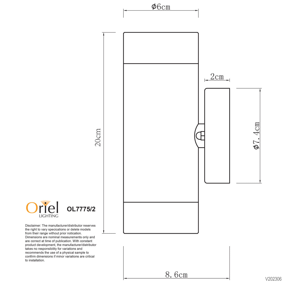Zeta Up/Down LED Ready Wall LightBlack 2lt