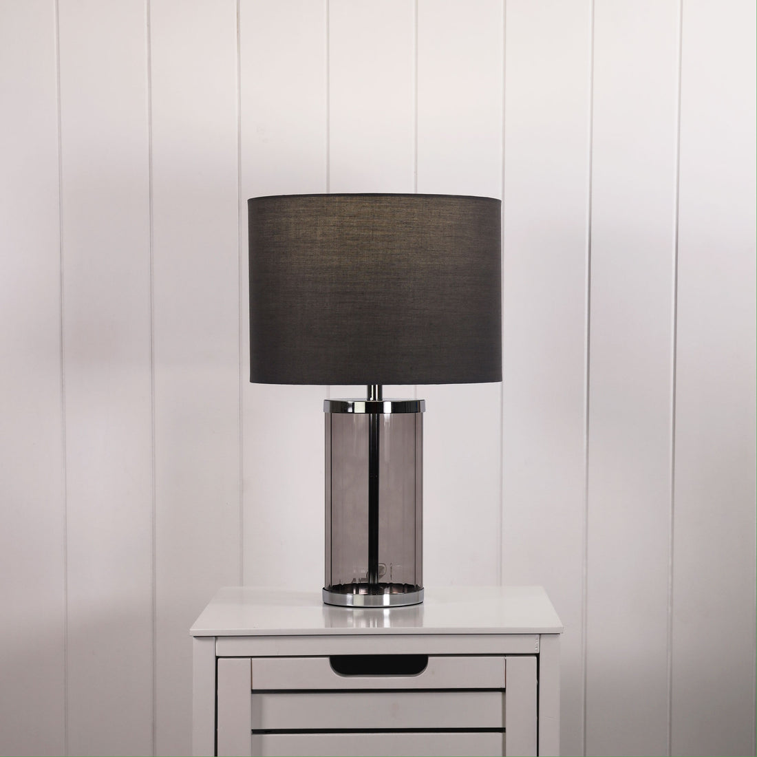 Nizio Smoke Glass Table Lamp With Grey Shade