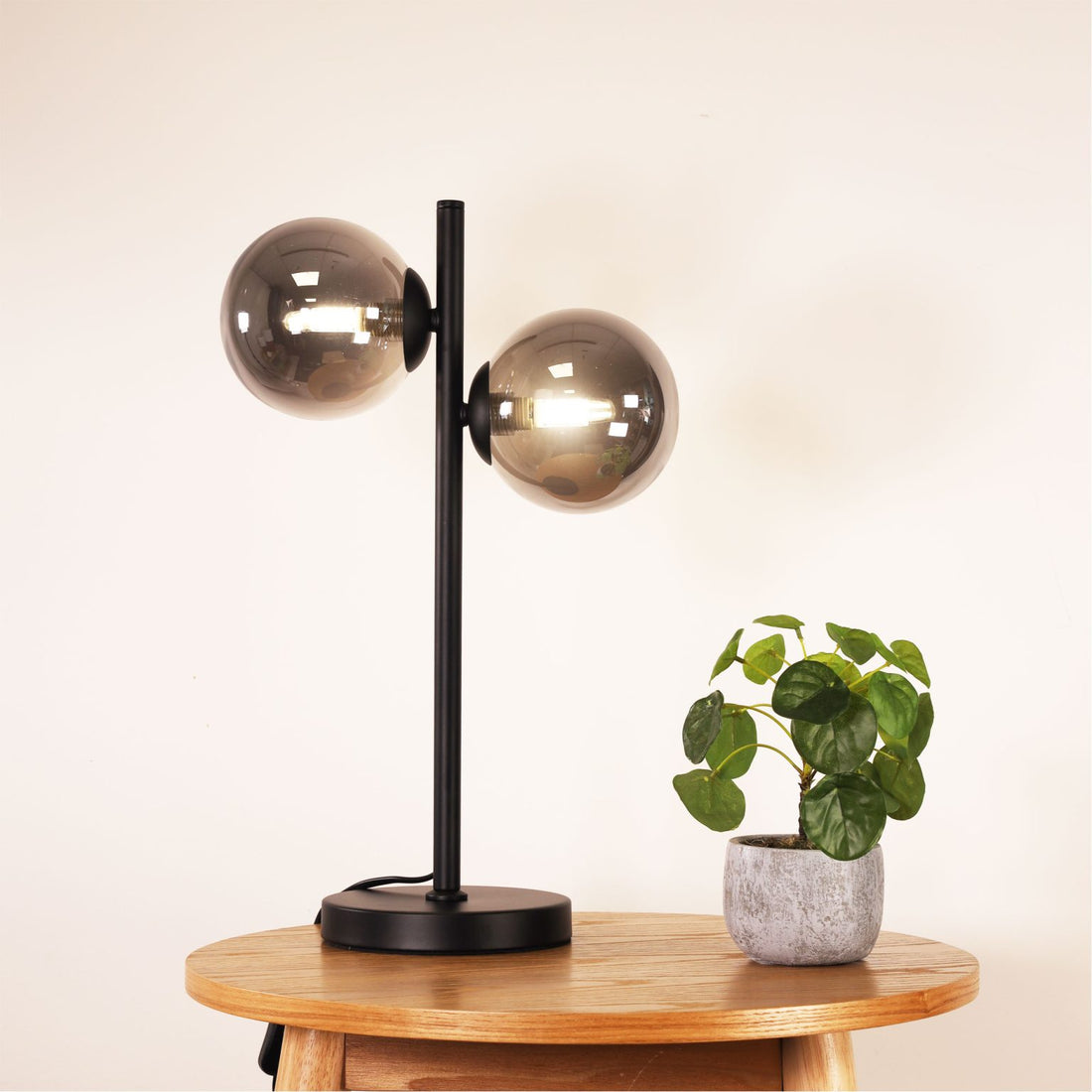 Valcross 2LT Decorative Table Lamp with Smoke Glass Spheres Black